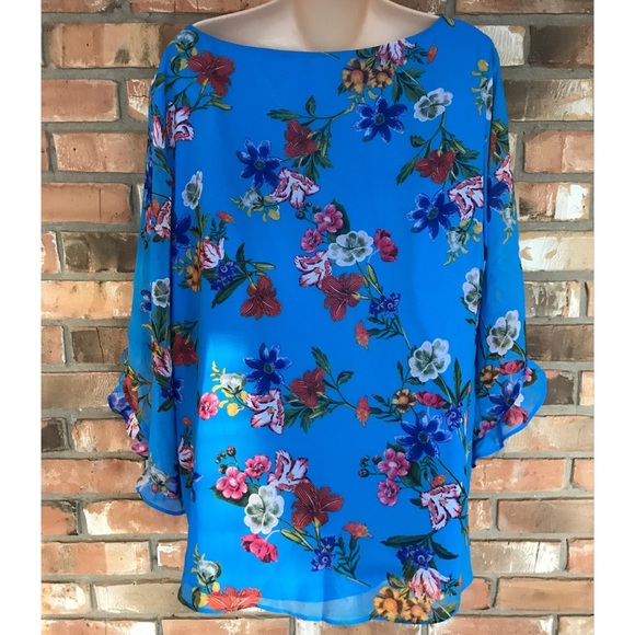 Calvin Klein Women’s Blue Floral 3/4 Sleeves Top XL - Picture 2 of 6